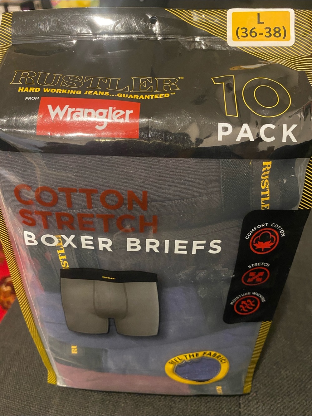 Wrangler Rustler 10-Pack Cotton Stretch Boxer Briefs - Black/Gray/Blue